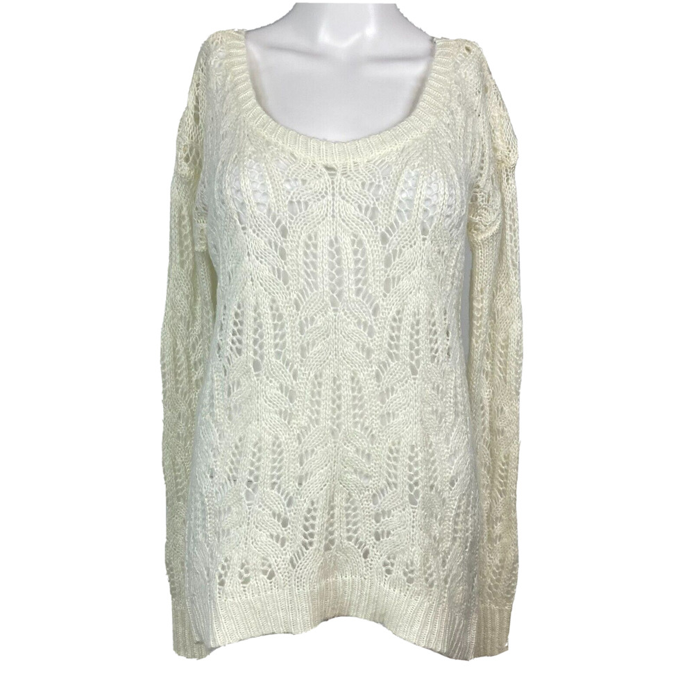 Decree Sweater Womens Sz M Cream Ivory‎ Open Knit Long Sleeve Pullover